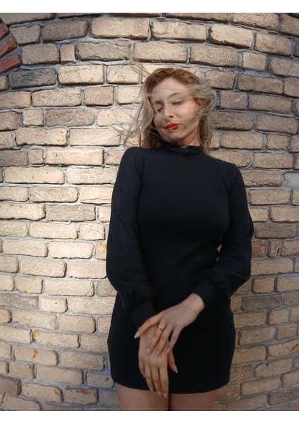 Kadın Uzun Kollu Balıkçı Yaka Şardonlu Kaşkorse Elbise