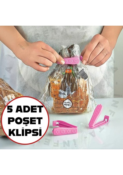 Poşet Klipsi 5 Adet Poşet Torba Ağzı Kapama Sıkıştırma Mandallı
