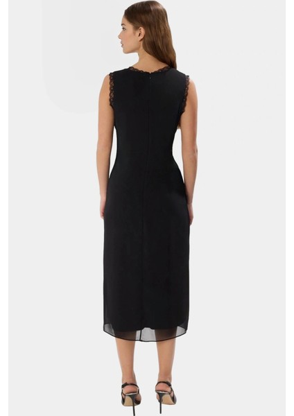 Şık A Kesim Midi Elbise Dantel Detaylı Yazlık Dokuma Kumaş Özenle Seçilmiş Konforlu modelleri