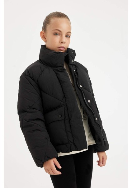 Kız Çocuk Su Geçirmez Şişme Mont Dik Yaka Cepli Fermuarlı C6335A824AU