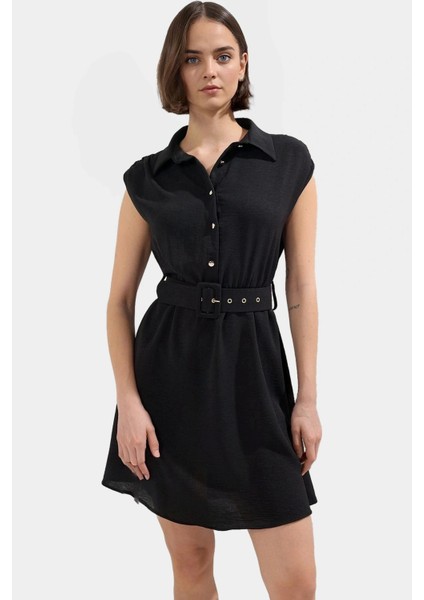 Kadın Kısa A Kesim Kemerli Elbise Polyester Dokuma Günlük Stil Profesyonel Görünüm Mükemmel Uyum