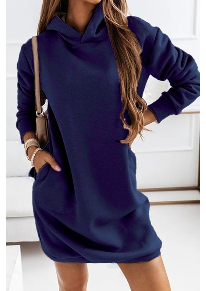 Kadın Uzun Kollu Kapşonlu Kısa Iki Iplik Elbise modelleri