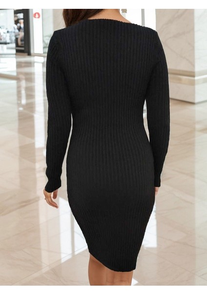Kadın Uzun Kollu V Yaka Triko Elbise