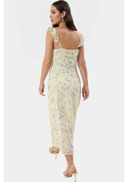 Yazlık Çiçekli A Line Midi Elbise Polyester Dokuma Kumaş Özenle Seçilmiş Mükemmel Uyum fiyatları