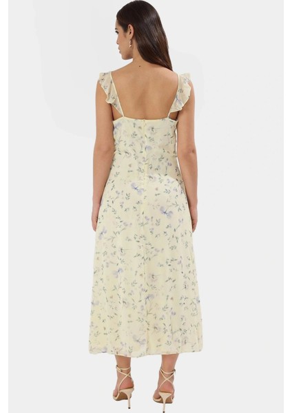 Yazlık Çiçekli A Line Midi Elbise Polyester Dokuma Kumaş Özenle Seçilmiş Mükemmel Uyum modelleri