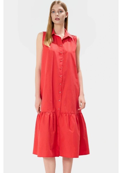 Kadın Midi Boy Terrycotton Dokuma Gömlek Elbise Rahat Günlük Stil Şık Görünüm Özel Tasarım