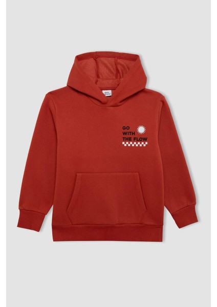 Erkek Çocuk Cepli Yazı Baskılı Kapüşonlu Okul Sweatshirt C7567A824WN