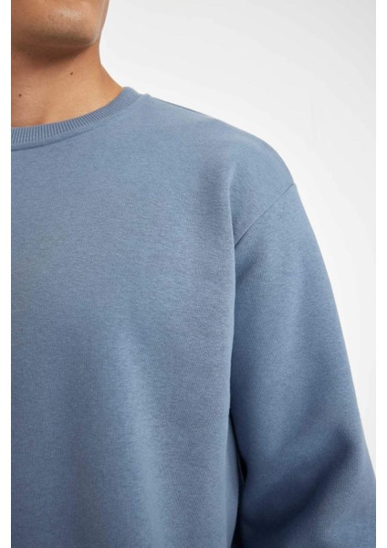 Oversize Geniş Kalıp Bisiklet Yaka Kalın Basic Düz Sweatshirt T5139AZ24AU