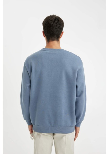 Oversize Geniş Kalıp Bisiklet Yaka Kalın Basic Düz Sweatshirt T5139AZ24AU
