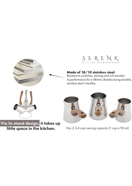 Menashop Metrashop Definition Standlı 4 Parça Çelik Cezve Seti