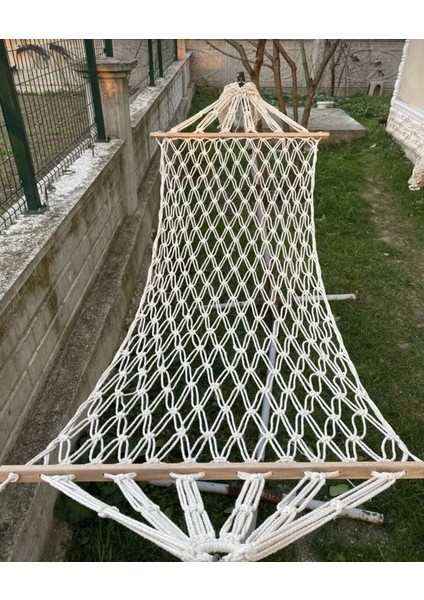 Makrome Salıncak Hamak El Örmesi Çift Katlı Tek Kişilik En 95CM Boy 2mt Taşıma Ipli 200 kg
