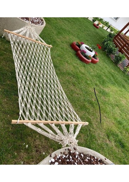 Makrome Salıncak Hamak El Örmesi Çift Katlı Tek Kişilik En 95CM Boy 2mt Taşıma Ipli 200 kg