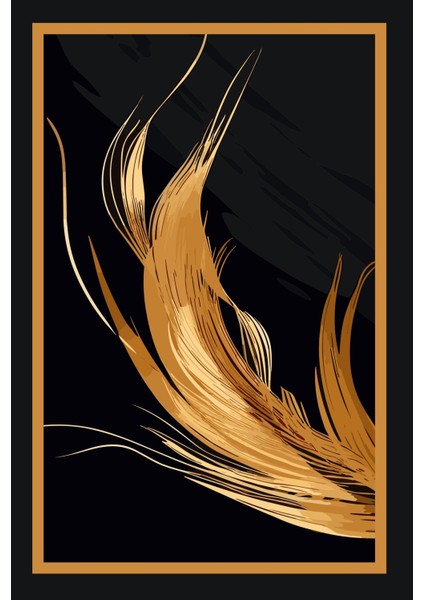 | Siyah&gold Set Tüy Kombini (Feather) |çerçeveli Temperli Cam Tablo 3lü Yatay