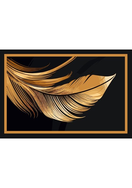 | Siyah&gold Set Tüy Kombini (Feather) |çerçeveli Temperli Cam Tablo 3lü Yatay