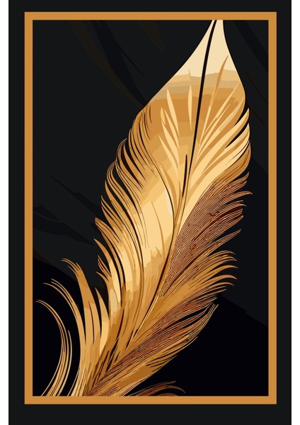 | Siyah&gold Set Tüy Kombini (Feather) |çerçeveli Temperli Cam Tablo 3lü Yatay