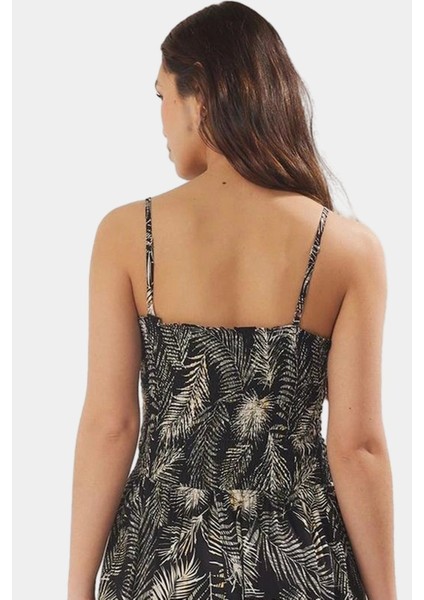 Yazlık Tropikal Desenli Viskoz Midi Elbise Kare Yaka Gipeli Özenle Seçilmiş Profesyonel Görünüm modelleri