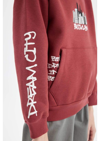 Erkek Çocuk Baskılı Kapüşonlu Kanguru Cepli Sweatshirt C9797A824WN