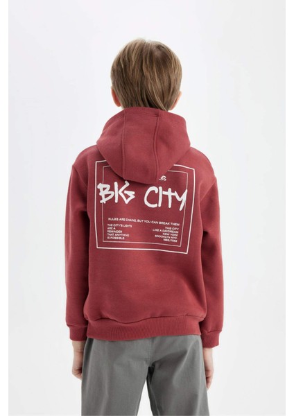 Erkek Çocuk Baskılı Kapüşonlu Kanguru Cepli Sweatshirt C9797A824WN