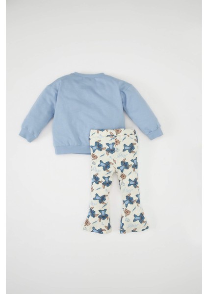 Kız Bebek 2'li Takım Disney Lilo & Stitch Sweatshirt Beli Lastikli Desenli Uzun İspanyol Paça Alt D2199A524AU