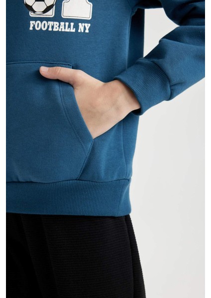 Erkek Çocuk 2'li Takım Baskılı Kapüşonlu Kanguru Cepli Sweatshirt Jogger Eşofman Altı D2036A824AU