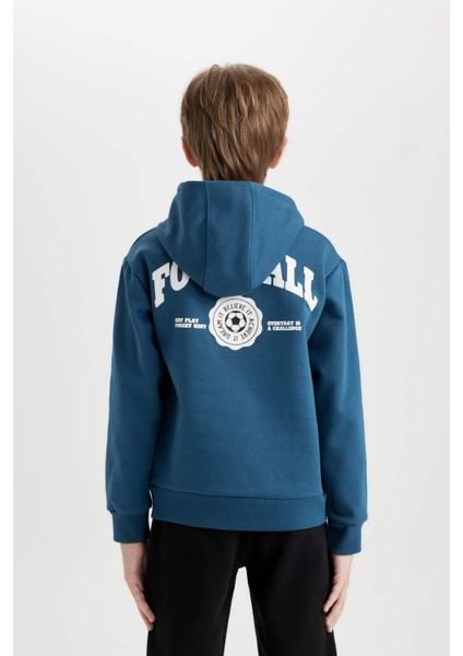 Erkek Çocuk 2'li Takım Baskılı Kapüşonlu Kanguru Cepli Sweatshirt Jogger Eşofman Altı D2036A824AU