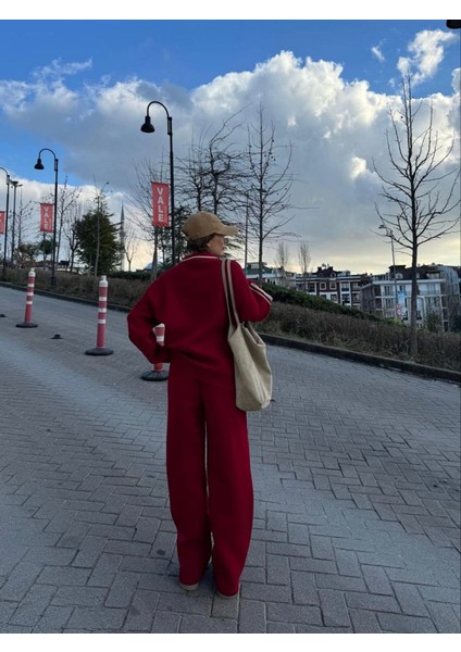 Üç Iplik Yakalı Sweat Baggy Pantalonlu Takım - Bordo fırsatları
