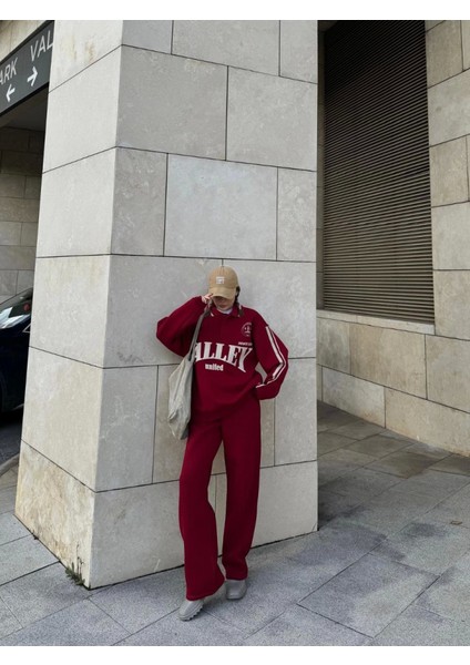 Üç Iplik Yakalı Sweat Baggy Pantalonlu Takım - Bordo