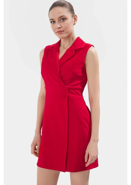 Ceket Yaka Mini Elbise Dokuma Polyester Iş Elbisesi Profesyonel Görünüm