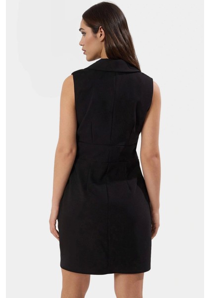 Ceket Yaka Mini Elbise Dokuma Polyester Iş Elbisesi Profesyonel Görünüm modelleri