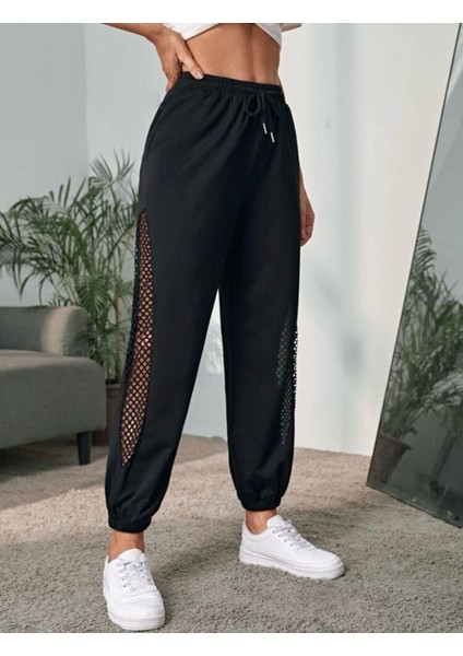 Kadın Yüksek Bel Yanı Kuşgözu Transparan Detay Eşofman Altı fırsatları