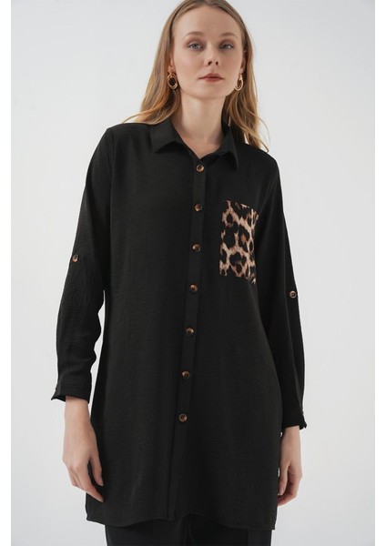 5851 Cep Detaylı Gömlek Tunik - Siyah fırsatları