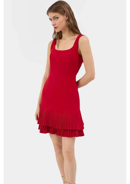 Kadın Mini Piliseli Elbise 88% Polyester Yazlık Günlük Yüksek Kalite