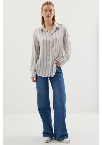 3964 Hafif Dökümlü Saten Gömlek - F.gri fiyatları