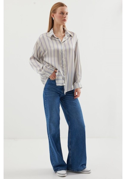 3964 Hafif Dökümlü Saten Gömlek - F.gri modelleri