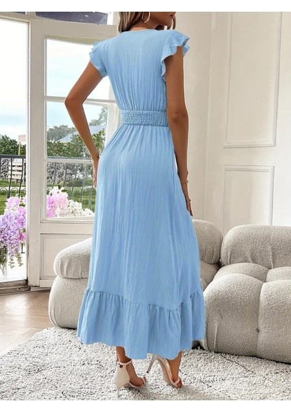 Kadın Kısa Kollu Kruvaze Yakalı Beli Lastikli Müslim Elbise fiyatları