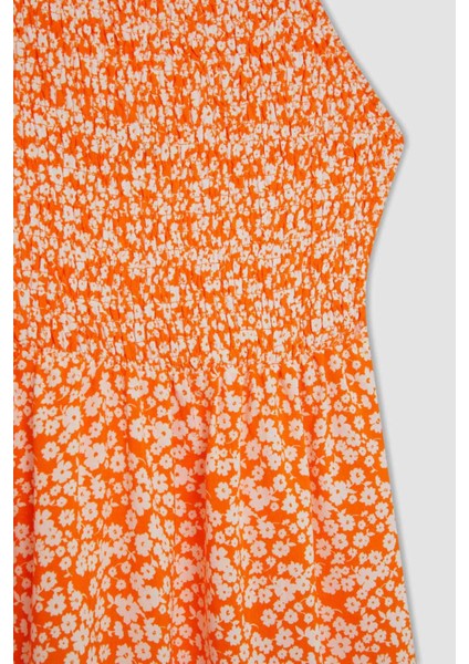 Coool Halter Yaka Çiçekli Maroken Askılı Mini Elbise C0925AX24HS