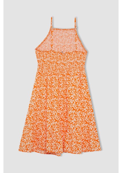 Coool Halter Yaka Çiçekli Maroken Askılı Mini Elbise C0925AX24HS