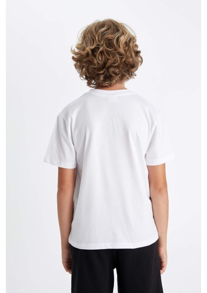 Erkek Çocuk Bisiklet Yaka Baskılı Kısa Kollu Tişört