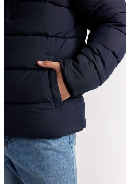 Su İtici Rüzgar Geçirmez Şişme Mont Slim Fit Dar Kesim Dik Yaka Fermuarlı Cepli D1415AX24WN