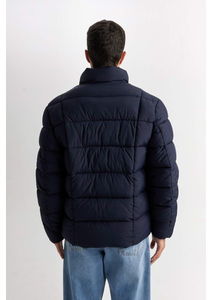 Su İtici Rüzgar Geçirmez Şişme Mont Slim Fit Dar Kesim Dik Yaka Fermuarlı Cepli D1415AX24WN