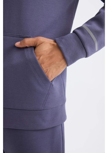 DeFactoFit Standart Fit Kapüşonlu Arma Baskılı Kanguru Cepli Skuba Dalgıç Kumaş Sweatshirt D1893AX24AU