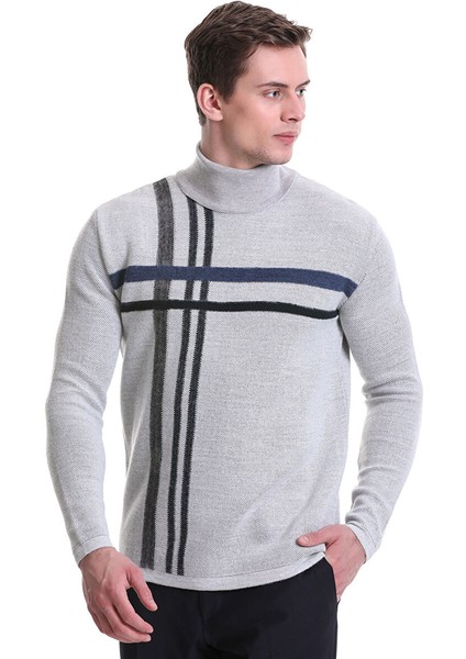 Gri Comfort Fit Desenli Balıkçı Yaka Yünlü Triko Kazak modelleri