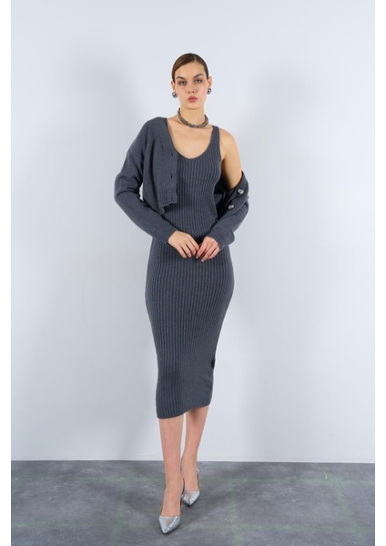 Fitilli Elbise Hırkalı Takım - Füme fiyatları