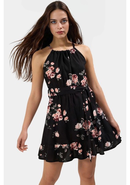 Yazlık Mini A Line Halter Yaka Viskoz Elbise Şık Günlük Tarz Trend Tasarım Kaliteli Işçilik