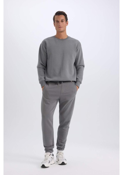 Jogger Eşofman Altı Standart Fit Basic Düz Beli Bağcıklı Lastikli Paça Cepli A6468AX24AU
