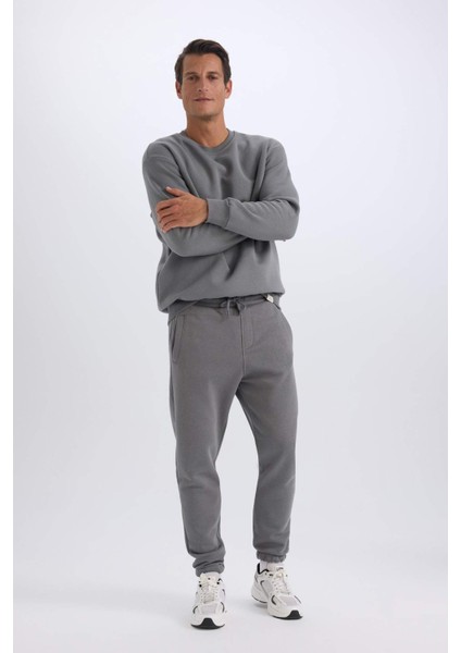 Jogger Eşofman Altı Standart Fit Basic Düz Beli Bağcıklı Lastikli Paça Cepli A6468AX24AU