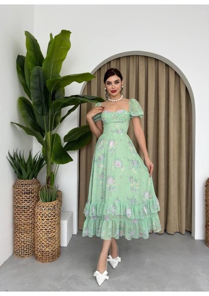 Şifon Kumaş Dijital Desen Baskılı Elbise modelleri