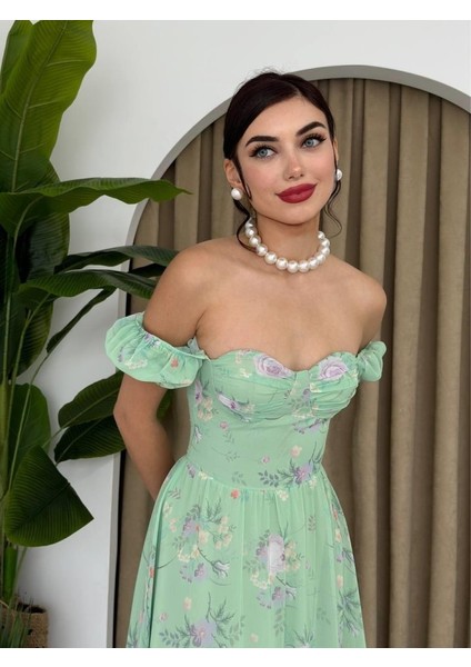 Şifon Kumaş Dijital Desen Baskılı Elbise