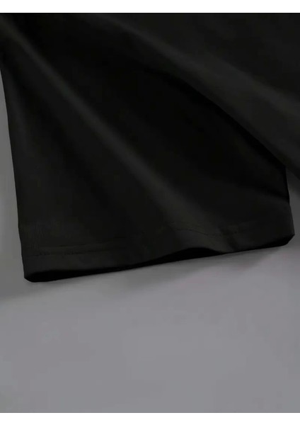 Baskılı Oversize Bisiklet Yaka T-Shirt - Siyah modelleri