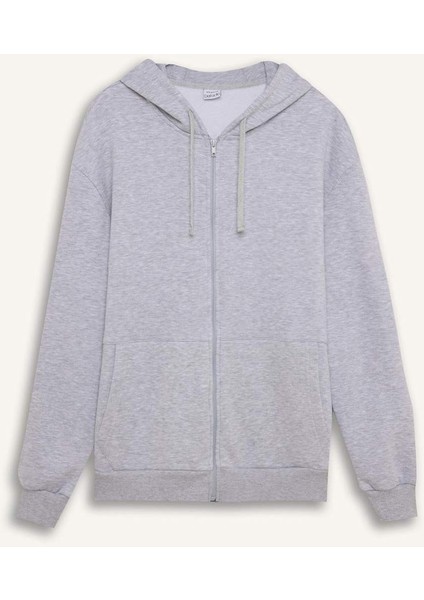 Comfort Fit Rahat Kalıp Kapüşonlu Kalın İçi Yumuşak Tüylü Fermuarlı Sweatshirt D2323AX24AU